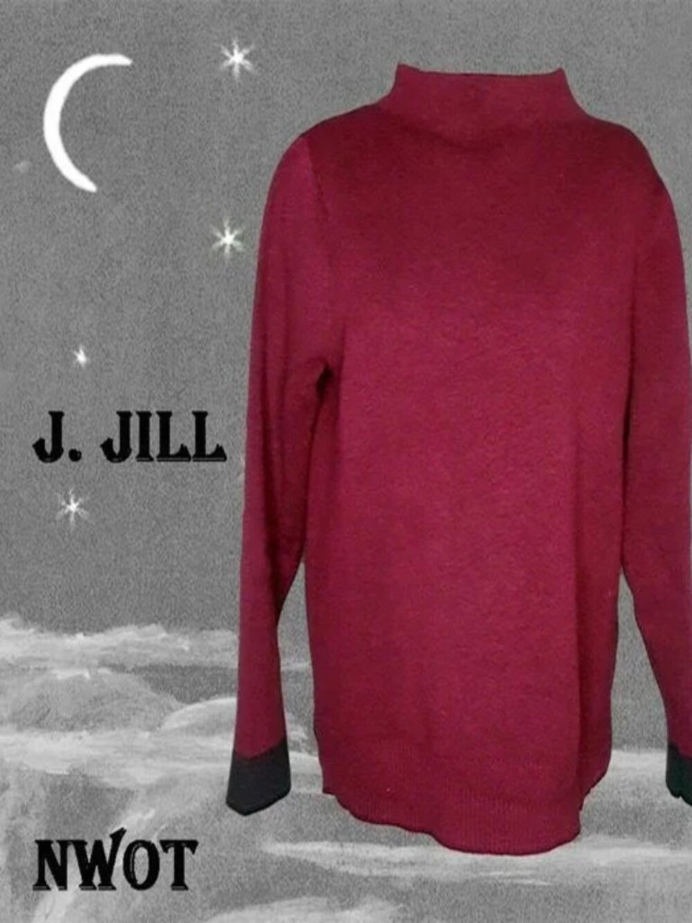 J. Jill Long Sweater Warm Heavy Knit, Funnel Neck, New Without Tags